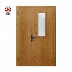 Противопожарная дверь EI 30 ДО-EI30 ДП19 полуторная остекленная с МДФ с прямоугольным окном