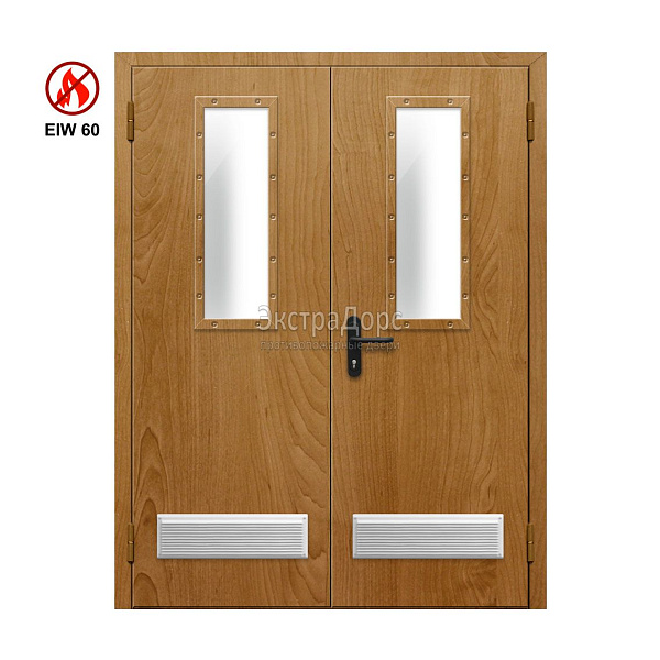 Двухстворчатая огнестойкая дверь с двумя решетками EIW 60 ДПМ-02-EIW-60 ДП75 двупольная остекленная в Твери  купить